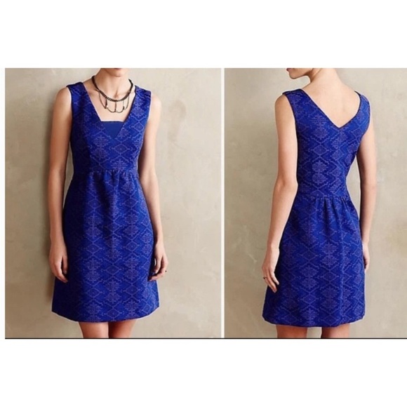 Maeve Anthro Blue Purple Fit & Flare Brocade Jacquard Cocktail Mini Dress Sz 8 - Picture 1 of 15
